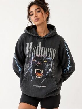 PacSun Black 'Madness' Panther Lightning Graphic Hoodie